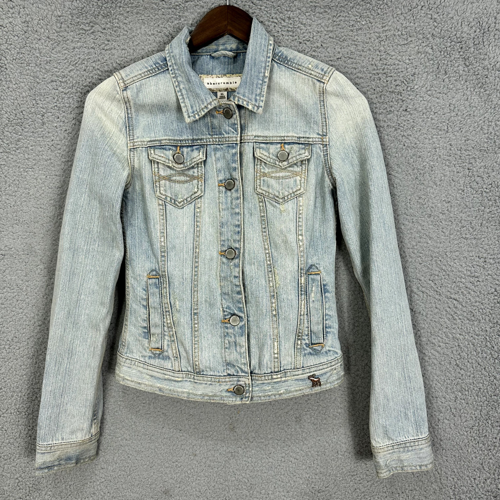Abercrombie Fitch Girls Denim‎ Jacket XL Distressed Trucker Cotton Preppy Y2K